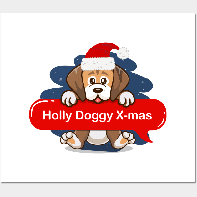 holly doggy chrismtas Wall Art by Qprinty